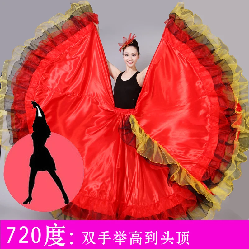 Новая юбка средней длины, испанский танцевальный костюм, Mujer, открытая танцевальная одежда для сцены, для взрослых, для женщин, для танцев, хора, юбка, H579