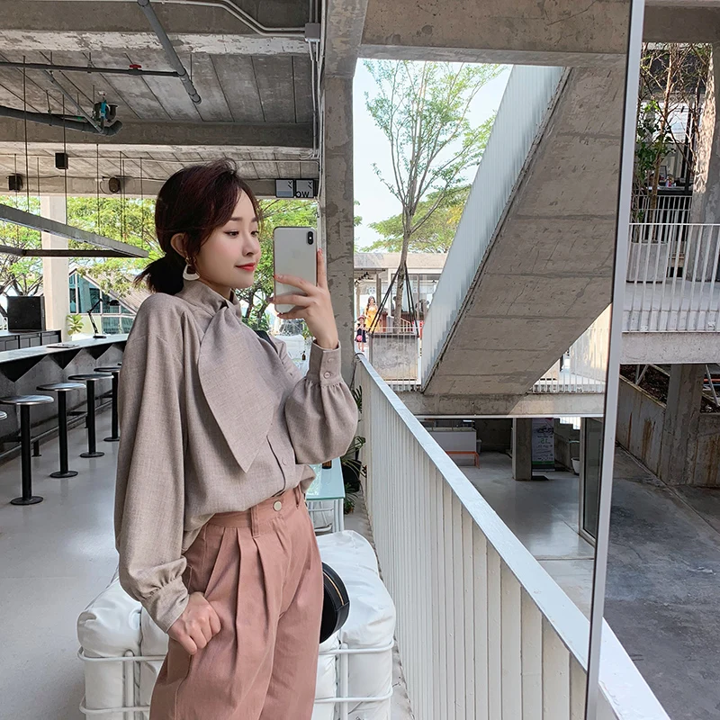 

Mishow Spring Autumn Bow Collar Women Shirt Long Sleeve Shirts Korean Ruffles Women OL Slim Blouse Elegant Ladies Tops MX19A4504