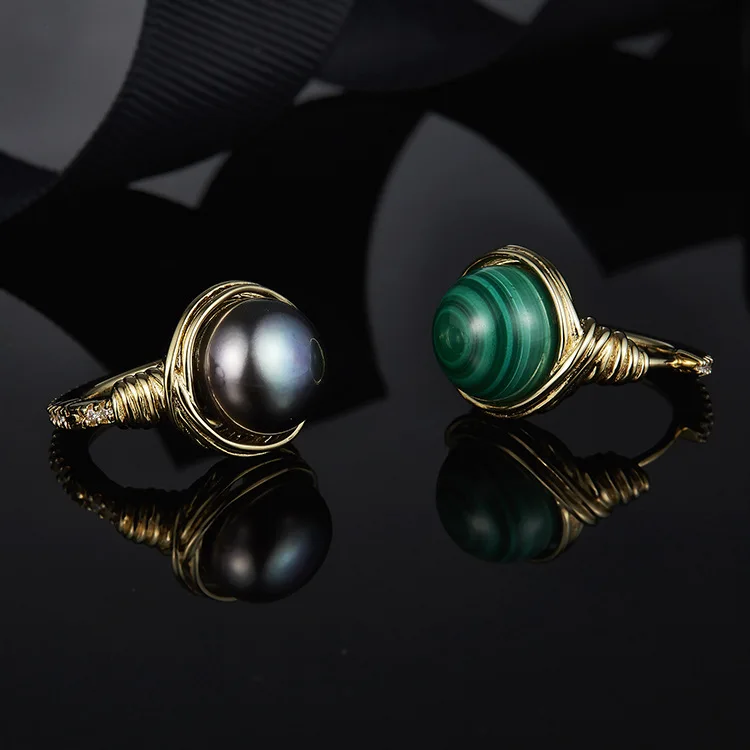 

Ins-APM Euro-American S925 Silver Micro-inlaid Asymmetric Malachite-Lime Pearl Gem Earrings