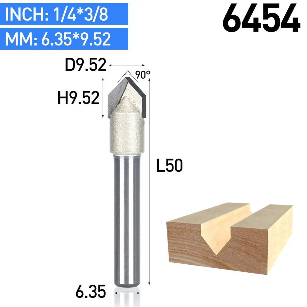 HUHAO 1 шт. 1/" хвостовик V тип долбежный резак профессиональный класс фрезы для дерева v-паз Вольфрам деревообрабатывающий резной инструмент - Длина режущей кромки: 6454