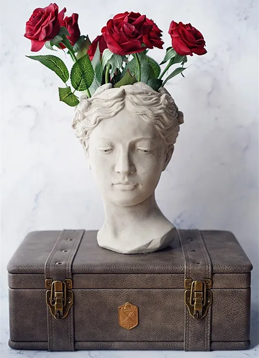 Креативный портрет винтажная художественная ваза с цементной головкой цветочный горшок Скандинавская Греческая богиня ваза-Статуэтка декоративная статуэтка