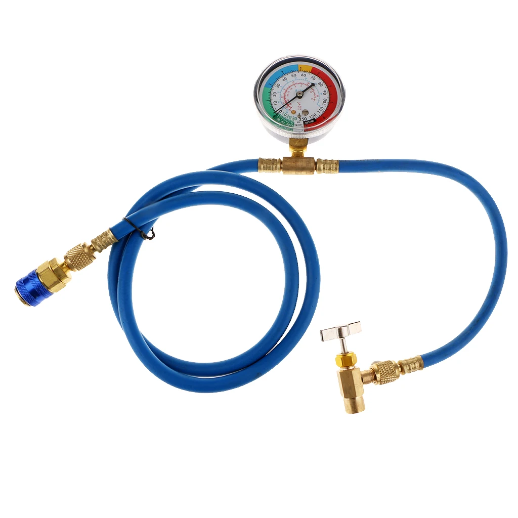 

A/C R-134A Refrigerant Recharger Hose with Low Pressure Gauge for Car Air Conditioning Port Can Tap Valve Bottle Adapter