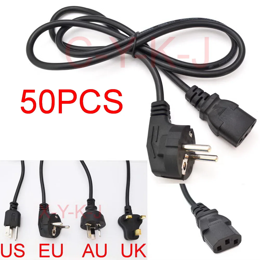 50pcs Universal 3 Prong Power Cord Cable Uk Plug / Eu Plug / Us Plug / Au Plug For Desktop