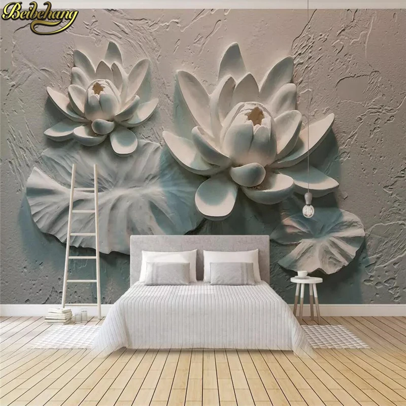 

beibehang 3d stereoscopic lotus murals Europe TV backdrop wallpaper living room bedroom murals papel de parede mural wall paper