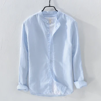 

Men Spring And Summer Fashion Brand China Style Cotton Linen Stand Collar Long Sleeve Shirt Male Casual Thin White Shirt Cloth