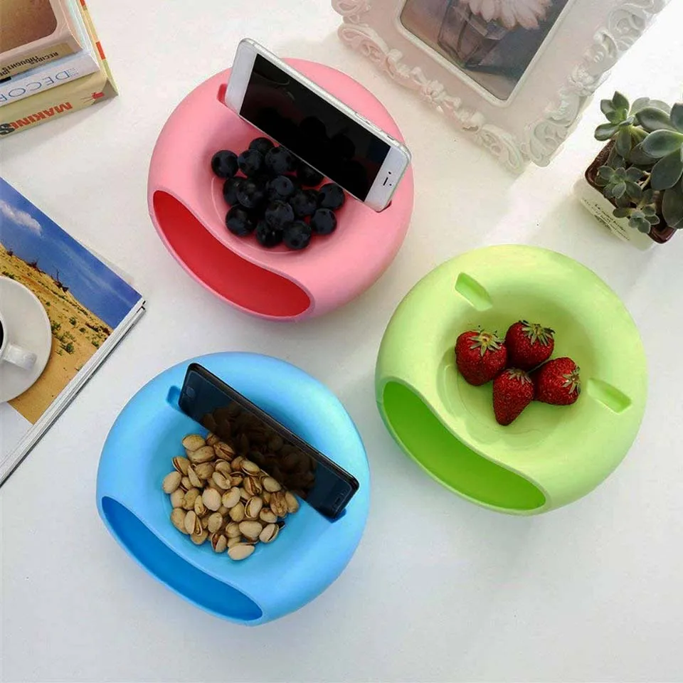 

fruit baske Creative Shape Lazy Snack Bowl Plastic Double Layers Snack Storage Box Bowl Fruit Plate Bowl With Phone Holder ForTV