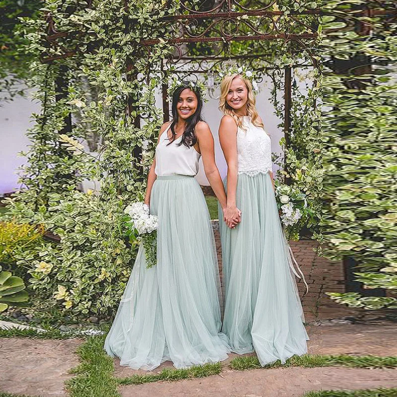 

Beautiful 2017 Mint Green Long Tulle Skirts For Bridesmaids Floor Length Custom Made Tulle Skirt Women Zipper Tutu Skirt Faldas