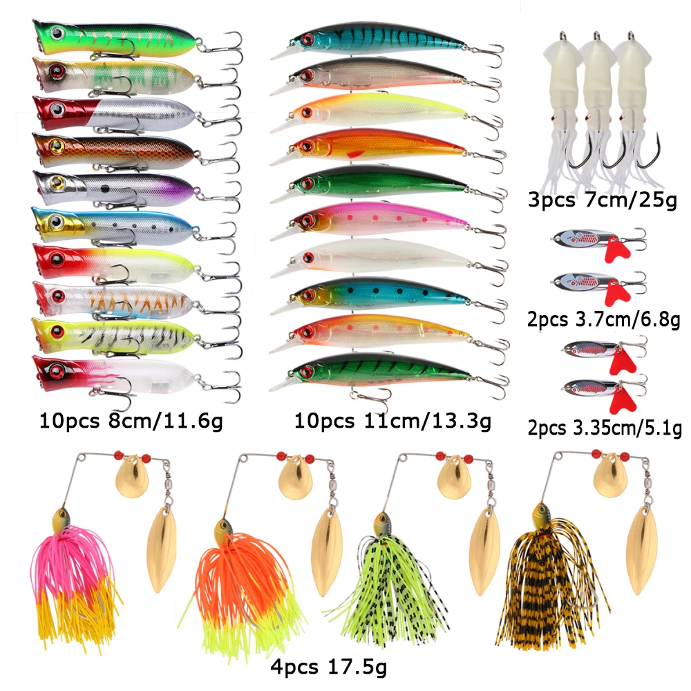 Goture 33 шт. Рыболовная Приманка Minnow Поппер Crankbait Спиннербейт приманка лягушка