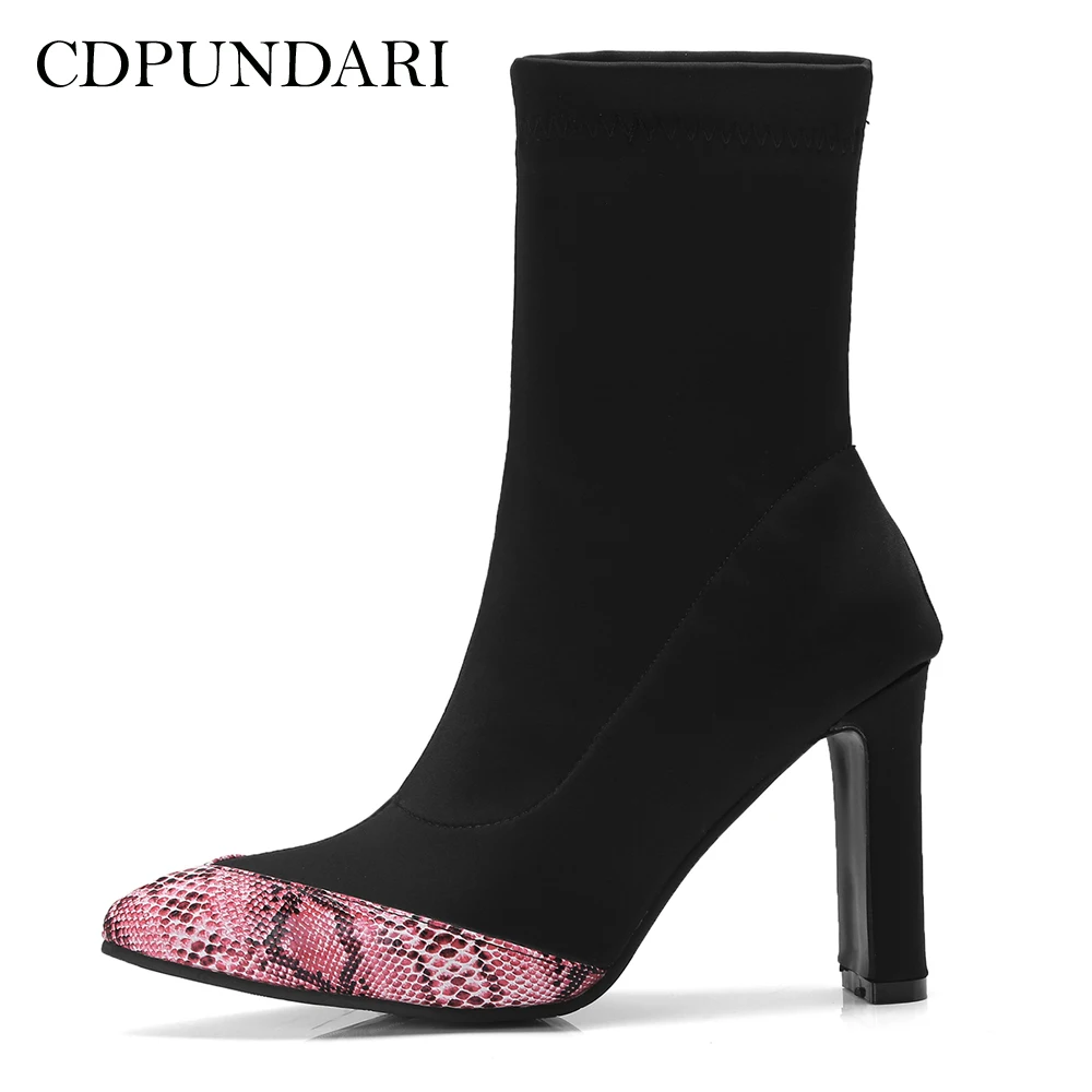 

CDPUNDARI Stretch Fabric Ankle boots for women High heel boots Ladies Winter boots shoes woman