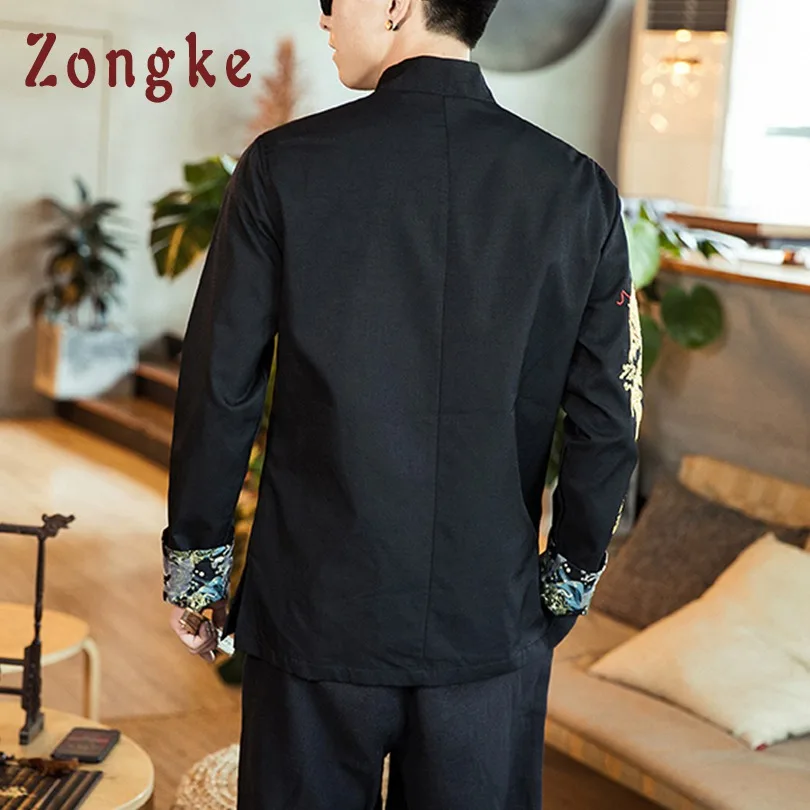 Zongke, китайский стиль, куртка с вышивкой дракона, мужская мода, хип-хоп уличная куртка-бомбер, Мужское пальто, мужская куртка, пальто, 5XL