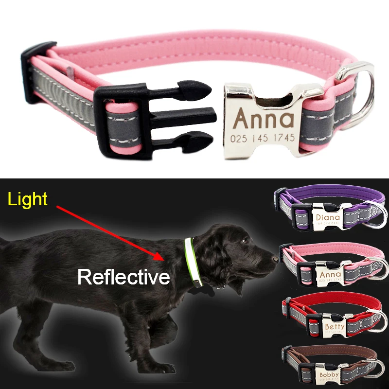 FLOWGOGO-cuir-r-fl-chissant-personnalis-collier-de-chien-grav-personnalis-chiot-chat-Pet-colliers-tiquette