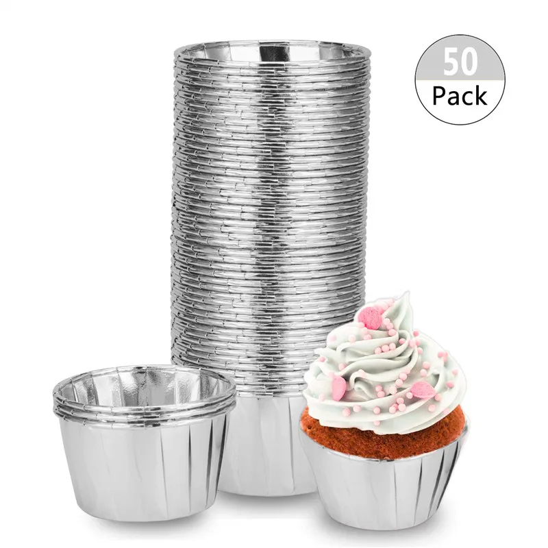 50 Pcs Silver Foil Metallic Paper Baking Cups Muffin Cup Cupcake Liners Cake Baking Cups for Wedding Party, Birthday Decorations 50 Pcs Silver Foil Metallic Paper Baking Cups Muffin Cup Cupcake Liners Cake Baking Cups for Wedding Party, Birthday Decorations