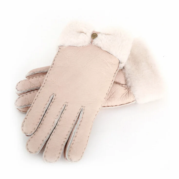 Brand New Winter Warm Fashion Gloves Women Genuine Leather Mittens 100% Sheepskin Fur Wool Gloves Outdoor Thicken Gloves