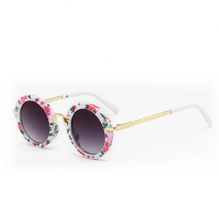 XojoX, детские солнцезащитные очки для мальчиков, фирменный дизайн, модные круглые солнцезащитные очки для девочек, детские очки, Ретро стиль, UV400 - Цвет линз: Flower
