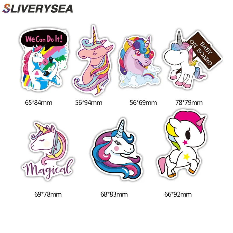 

7Pcs Multi-Color Unicorn Car Sticker Waterproof Cartoon Horse For Computer Personalized Suitcase Notebook Car Stickers #B1312
