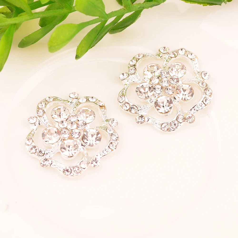 

Rhinestone Flower Button Embellishment Decoration Button Flat Back 20MM 10PCS/Lot Silver Color KD434