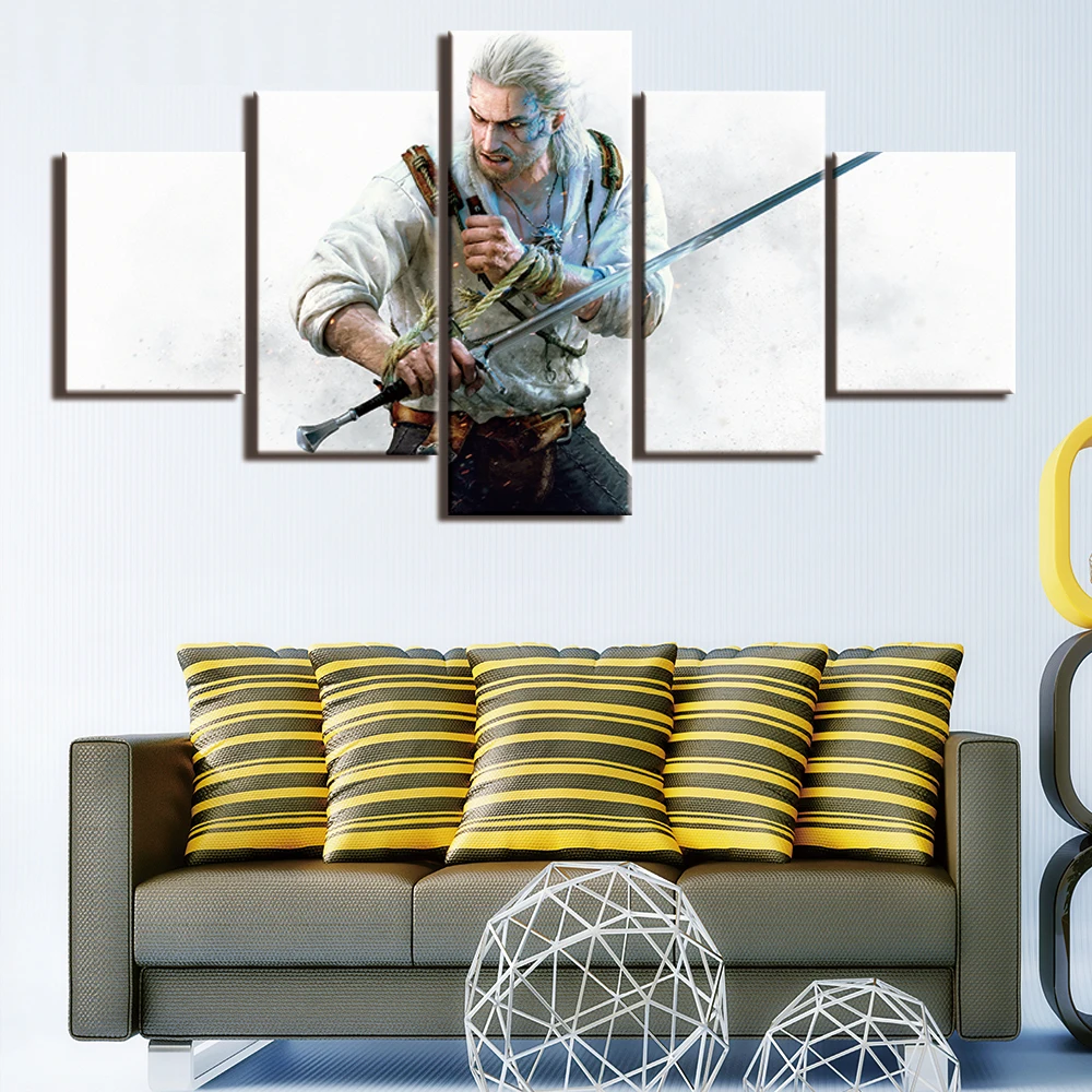 5 Pieces Unframed Canvas Oil Paintings On Wall Art The Witcher 3 Game
