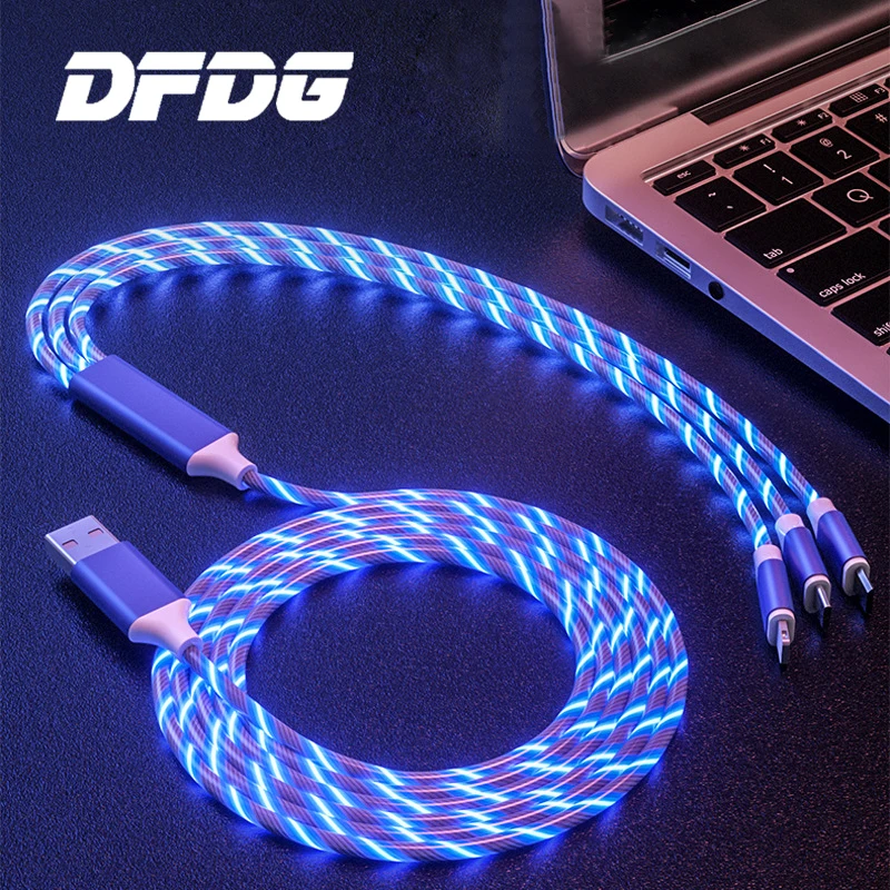 USB кабель Тип C течет LED свечение зарядки данных синхронизировать мобильный