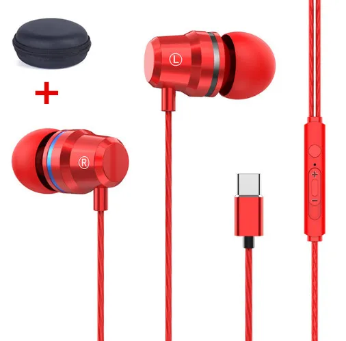 GutsyMan проводные наушники 3,5 мм и Тип C вкладыши для наушников с микрофоном стерео гарнитура для samsung Xiaomi huawei телефон компьютер - Цвет: TypeC Red With Bag