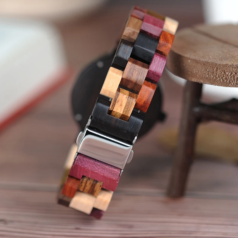 BOBO BIRD P14 Lover's Wood Watches Colorful Wood Band Dear Head Watch Dial Men Women Quartz Watches