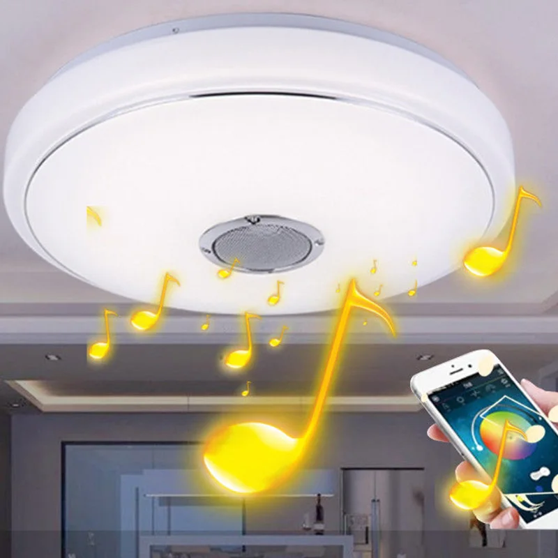 

Bluetooth Speaker Flush Mount Modern Music Ceiling Down Light Lamp Fixture Living Room Bedroom Kitchen Surface Mount Remote