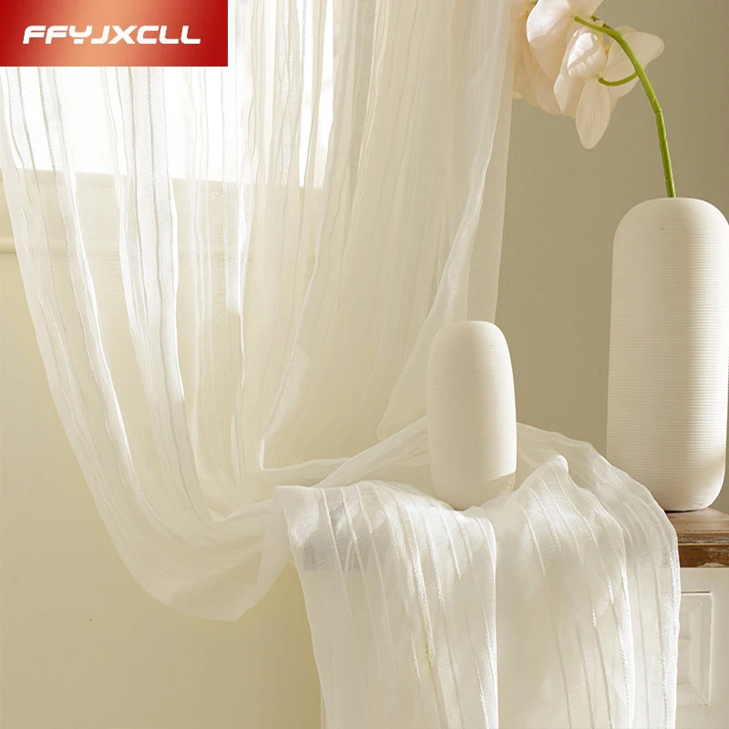 

American Classic Solid stripe Tulle Curtains for Living Room Window Curtains for Bedroom Kitchen Modern Sheer Voile Drapes