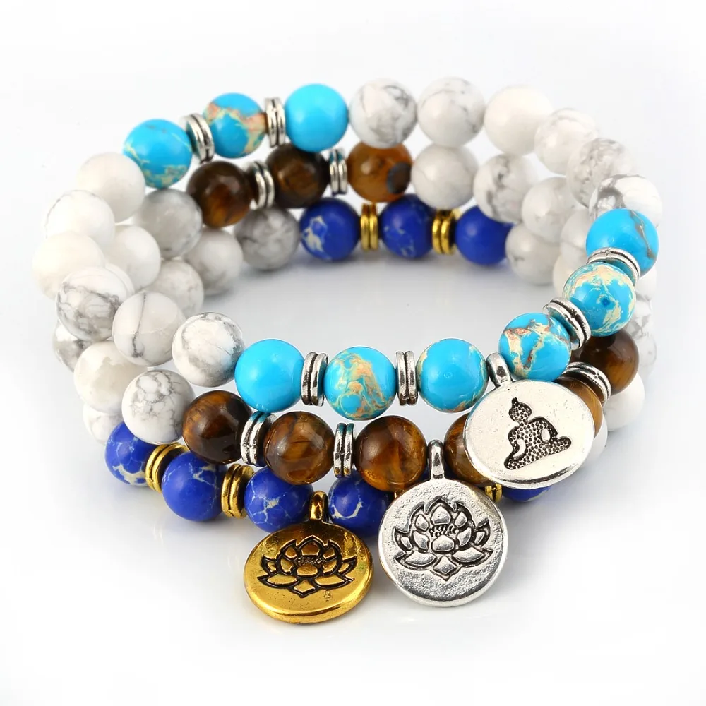 

men bracelet natural stone beads bracelet for women lotus Buddha Ohm charm bracelet, Mala yoga stretch bracelet energy jewelry