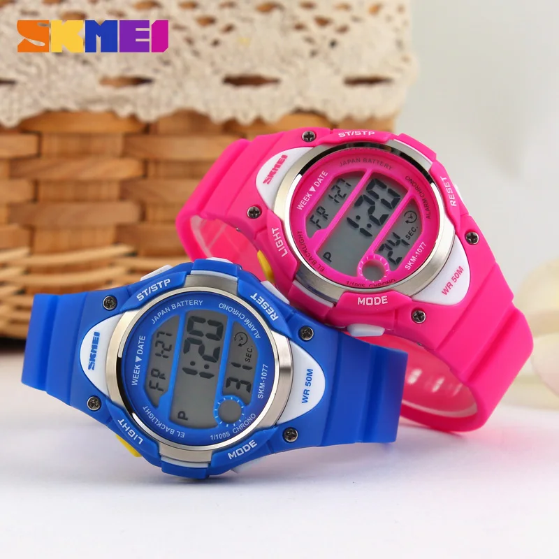 SKMEI Children Outdoor Sports Watches Boy Alarm Digital Watch Kids Stopwatch Waterproof Girls Wristwatches Clock 1077