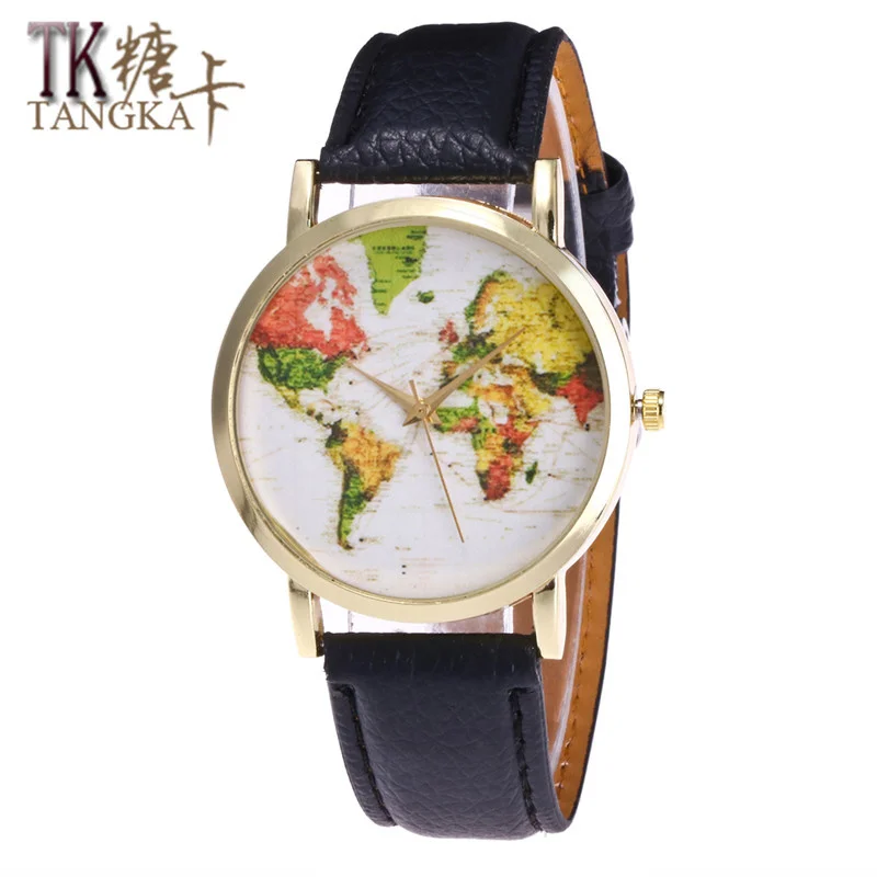 2017 fashion Women Quartz Watch Mapa Leather Strap World Map wrist watches Reloj Mujer Relogio Feminino students clock