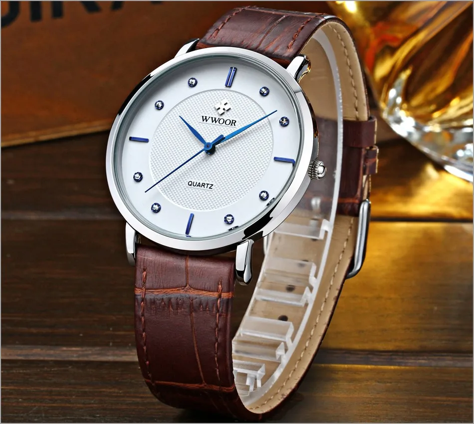 WWOOR  Watch for Men Brown Leather Classic 50M Waterproof Luxury Men's Wrist Watch Japanese Quartz Movement Thin Male Clock (8)