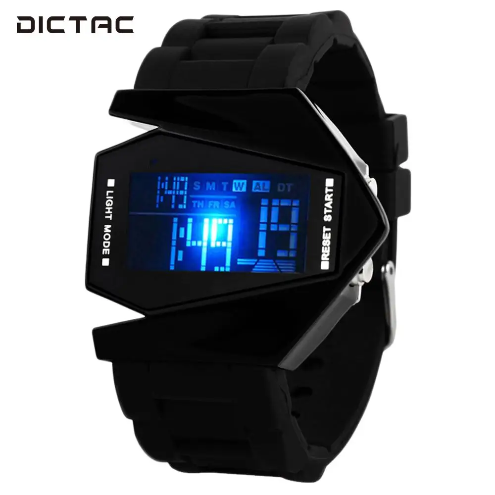 1 шт. электронные наручные часы цифровые часы авиационные дизайнерские авиационные часы уникальные Студенческие - Цвет: black