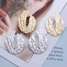 EK219 большая овальная водяная капля серьги гвоздики для женщин золотого цвета сложенные металлические Brincos геометрические преувеличенные серьги ювелирные изделия