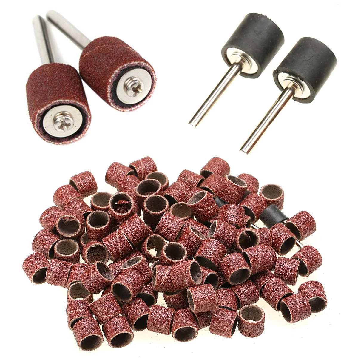 DWZ 100pcs 3/8 inch 80 Sander Grit Sanding Drum Sleeves + 2pc Mandrels