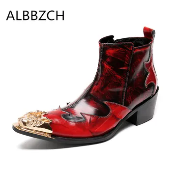 

New Luxury Chelsea Men Boots Pointed Toe High Heel Men's Ankle Boots Metal Wing Tip Design Fashion Trend Casual Party Men Shoes