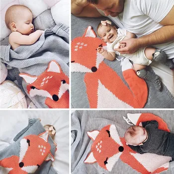 

75x105CM Kids Fox Knitting Blanket Bedding Quilt Play Blanket Animal Kids Throw Blanket Crib Wrap Blanket