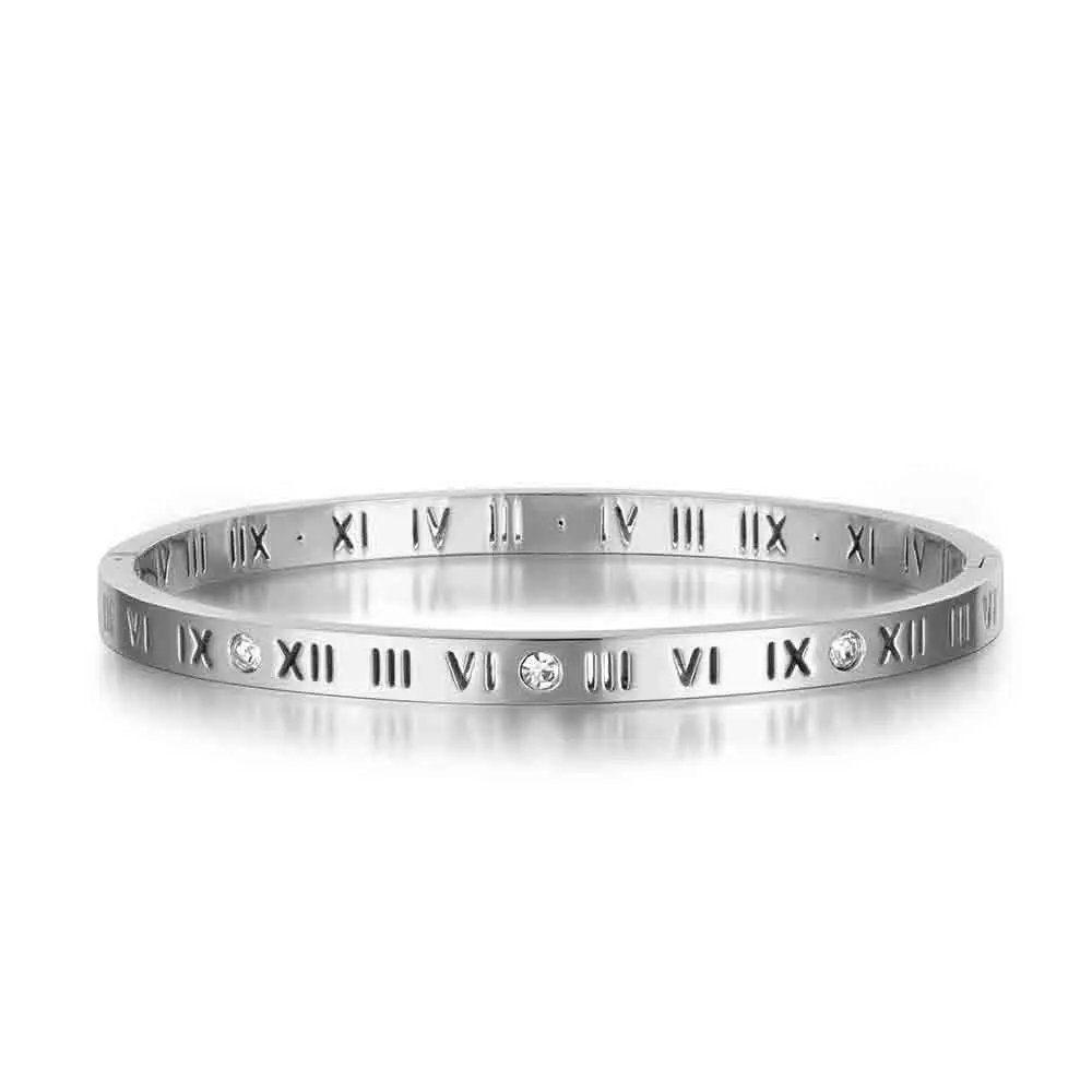 Silver JeeMango, классические браслеты с римскими цифрами, ювелирные изделия, серебро, золото, нержавеющая сталь, кубический цирконий, свадебный браслет, B17050 - Окраска металла: Silver