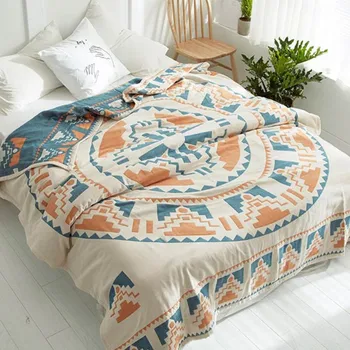 

Summer breathe freely blanket 100% cotton quilt Bohemia Style duvet 200*230cm AB side bedspread 4 layer Gauze Jacquard bed cover