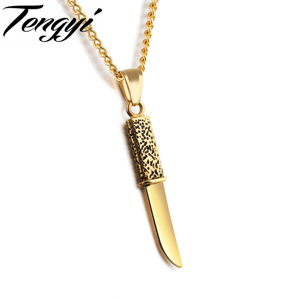 TENGYI Mini Dagger Design Pendant Men Necklaces Vintage Fashion
