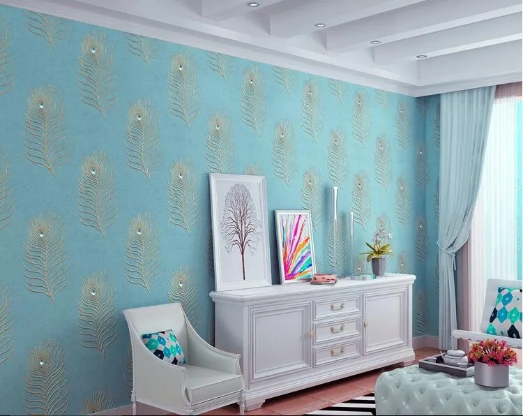 Beibehang 3D алмаз для спальни фон обои стены мира высокого качества Павлин синие перья обои вышивка