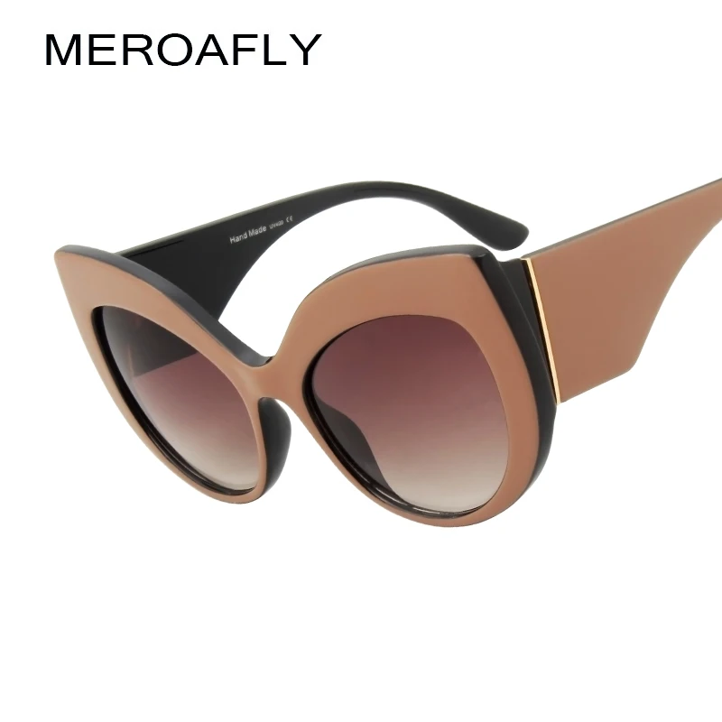 

MEROAFLY Fashion Cat Eye Sunglasses Women Wide Leg Brand Designer Vintage Sun glasses Female Big Frame Style Eyewear UV400