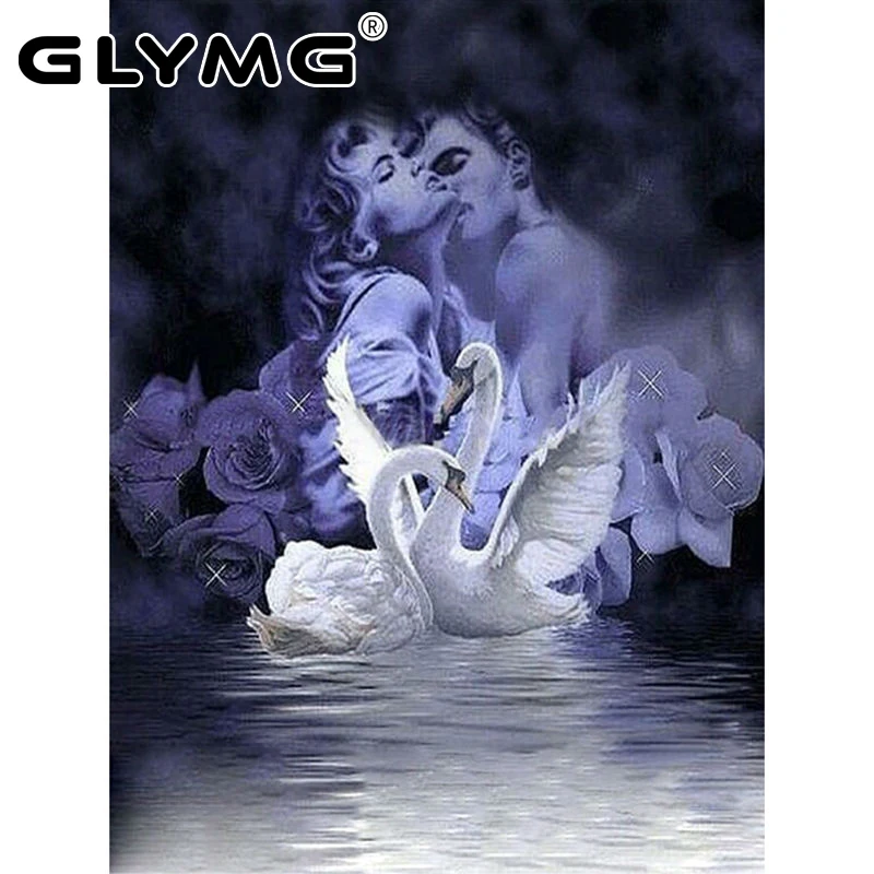 GLymg Diy Алмазная вышивка крестиком влюбленные Лебеди полностью квадратная для