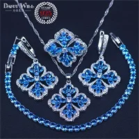 Синий Циркон, свадебное серебро 925, ювелирный набор, женский кулон и ожерелье, кольцо, висячие серьги, браслеты из натуральных камней, ювелирный набор