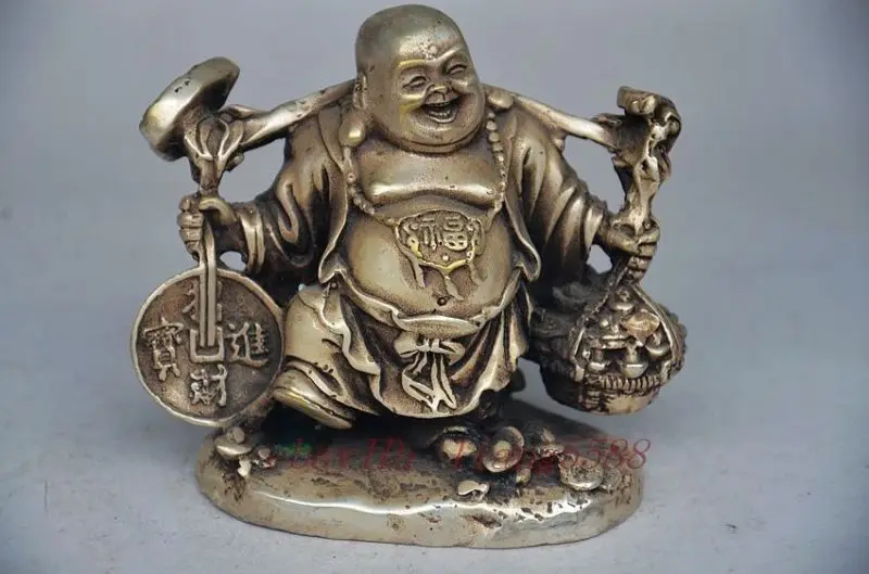 

SUPERB SILVER PLATING COPPER HANDWORK CARVED BUDDHA STATUE