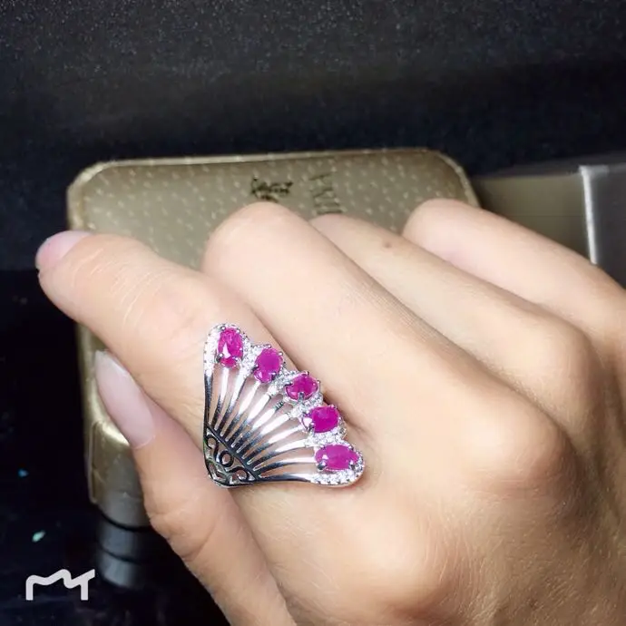 

Feather Style Ruby ring Free shipping Natural and real ruby 925 sterling silver Fine jewelry 3*5mm Gen 3pcs