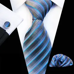 3 шт./компл. 8 см человек формальный комплект галстуков Мода синий полосатый галстук с карманом Прямоугольные Запонки