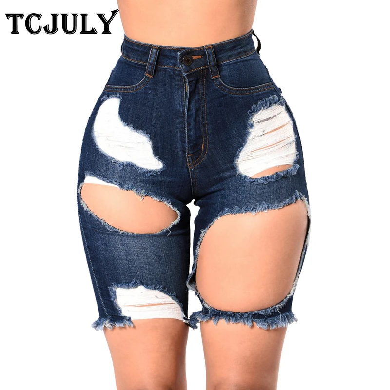 Женские потертые Рваные джинсовые шорты TCJULY повседневные обтягивающие до колен