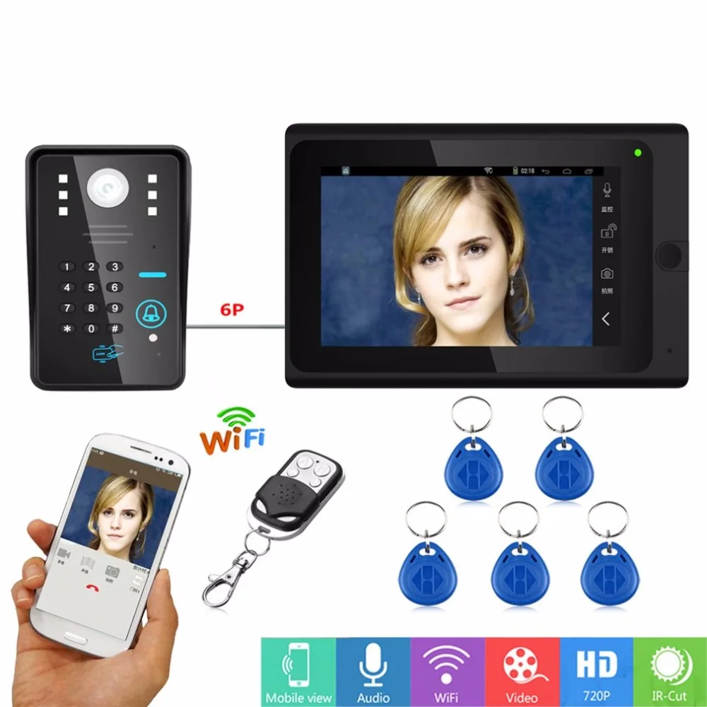 Achat Mulitfunction 7 pouce HD Filaire Wifi RFID Mot de Passe Vidéo Interphone Sonnette Système D entrée Caméra de Vision Nocturne À Distance APP Déverrouillage
