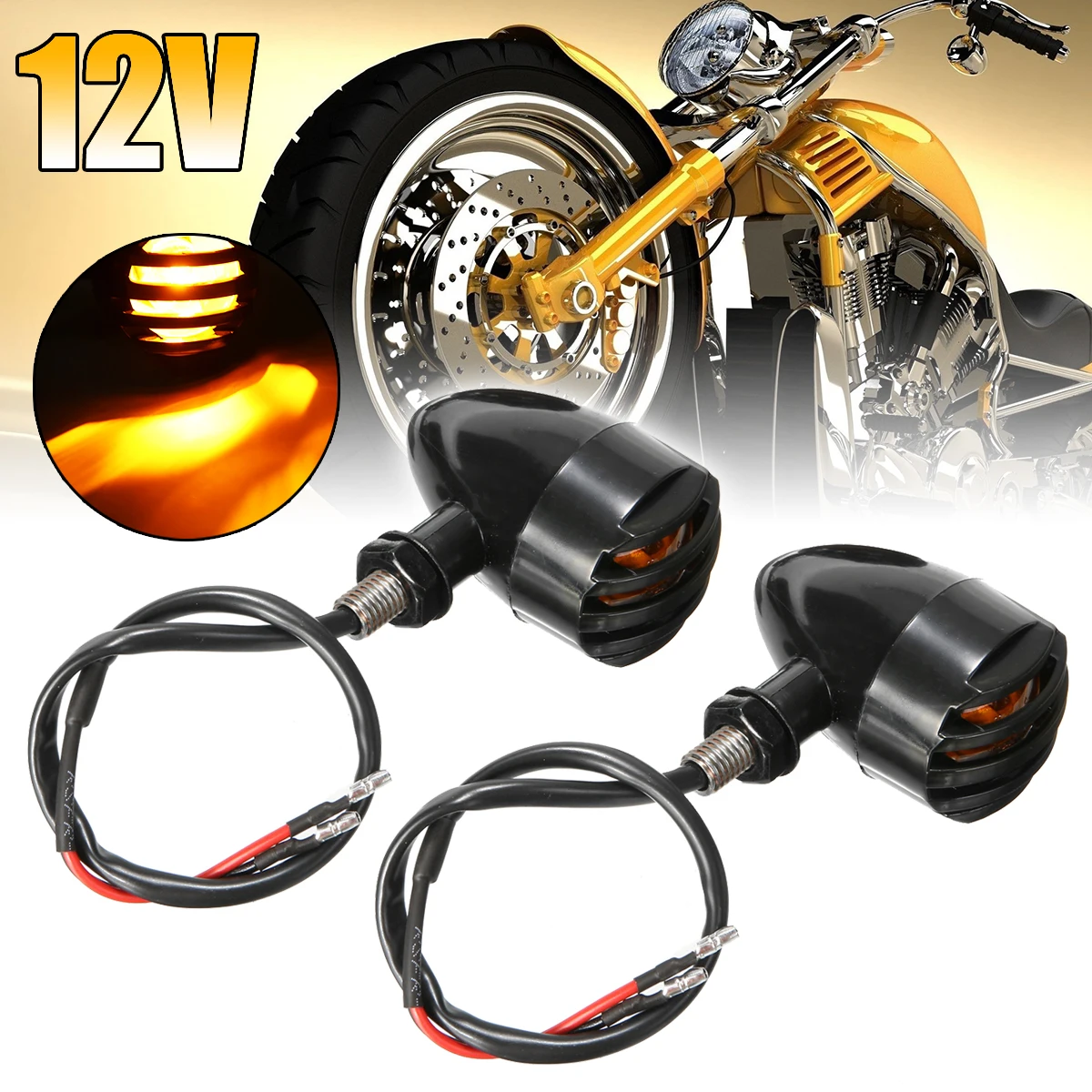

2PCS Black Plastic Grill Bullet Motorcycle Turn Signal Light Amber Halogen Lamp Bulb for Honda For Suzuki For Kawasaki