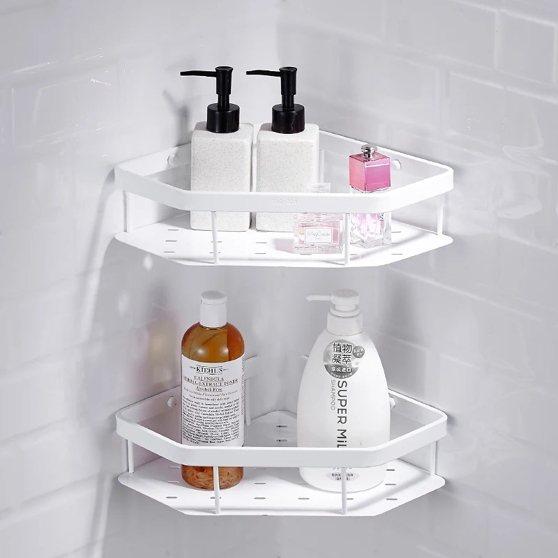 

White Household Triangular Corner Shelf 1/2/3 layer New Nordic 304 Stainless Steel Bathroom Storage Rack Wall-mounted 2 colour
