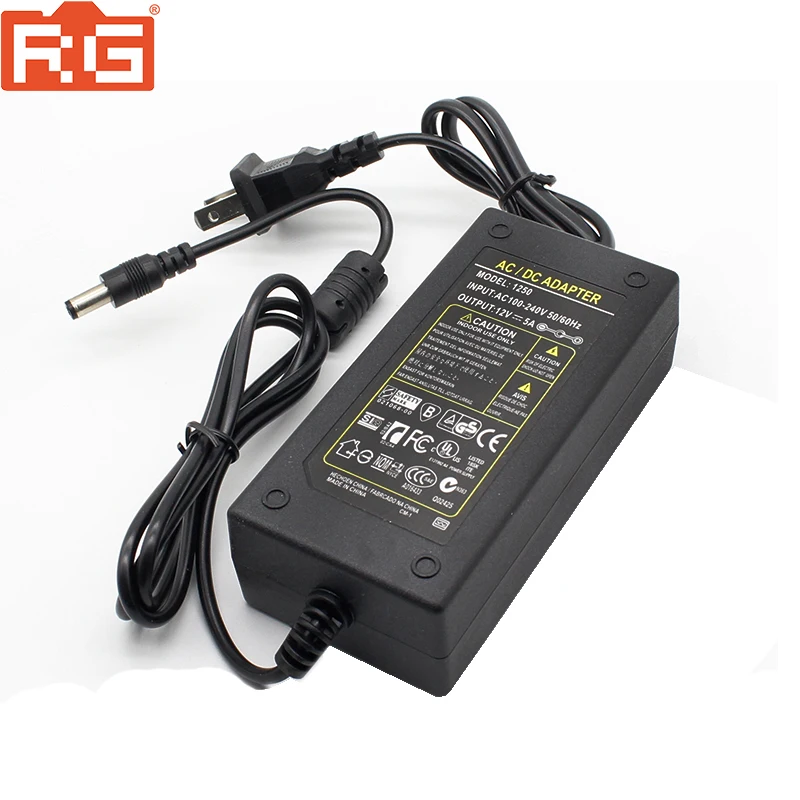 

100-240V AC to DC Power Adapter Supply Charger adapter 5A 12V EU Plug 5.5mm x 2.5mm for Yongnuo Godox Switch LED Lamp